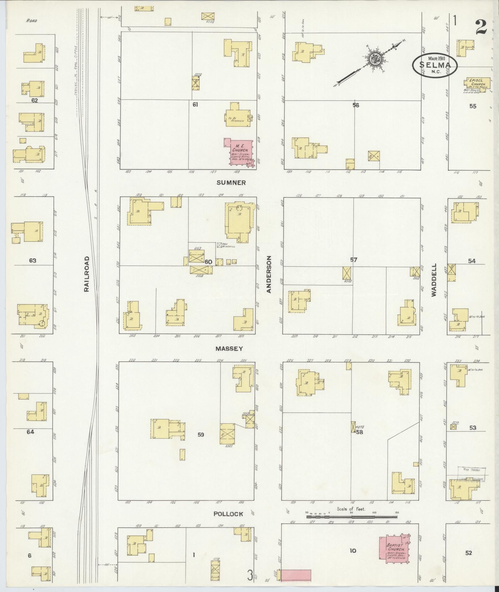 Sanborn Fire Insurance Map from Selma, Johnston County, North Carolina (1911), Sheet #0002 - Historic Sanborn Fire Insurance Map Print, vintage old map wall art, antique decor, genealogy gift, North Carolina North Carolina map