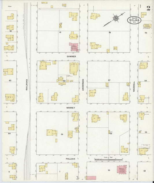 Sanborn Fire Insurance Map from Selma, Johnston County, North Carolina (1911), Sheet #0002 - Historic Sanborn Fire Insurance Map Print, vintage old map wall art, antique decor, genealogy gift, North Carolina North Carolina map