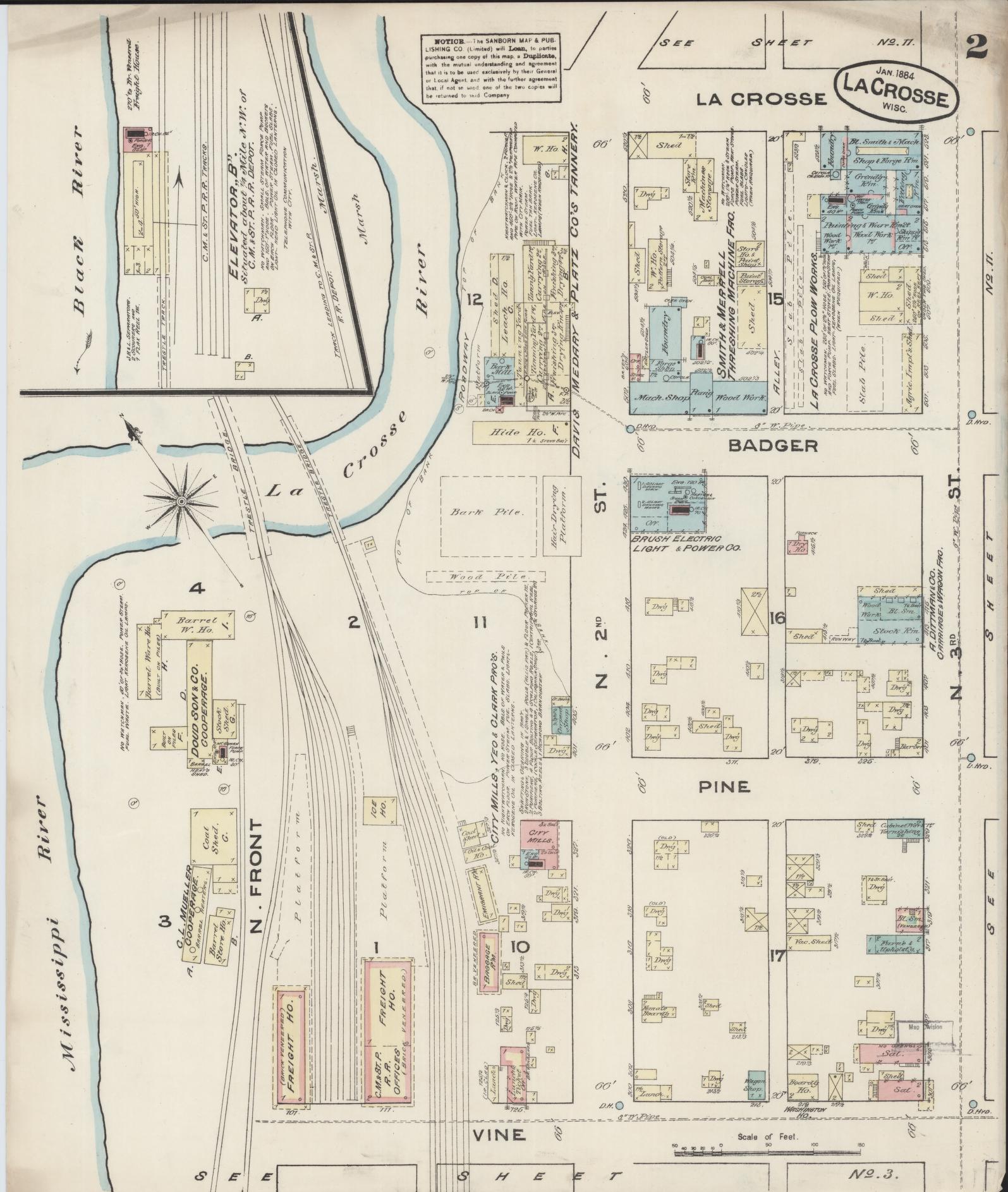 Sanborn Fire Insurance Map from La Crosse, La Crosse County, Wisconsin (1884), Sheet #0002 - Historic Sanborn Fire Insurance Map Print, vintage old map wall art, antique decor, genealogy gift, Wisconsin Wisconsin map