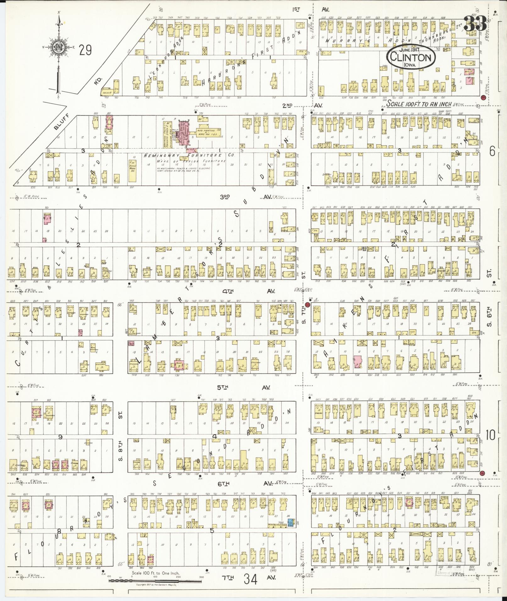 Sanborn Fire Insurance Map from Clinton, Clinton County, Iowa (1917), Sheet #0033 - Historic Sanborn Fire Insurance Map Print, vintage old map wall art