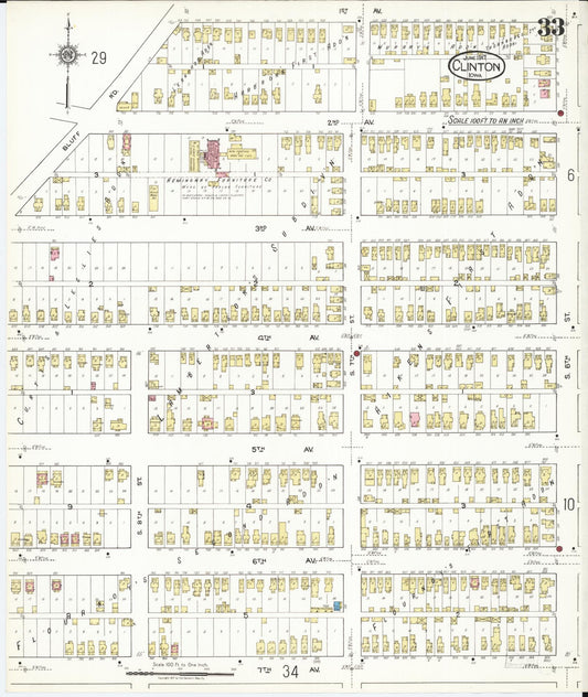 Sanborn Fire Insurance Map from Clinton, Clinton County, Iowa (1917), Sheet #0033 - Historic Sanborn Fire Insurance Map Print, vintage old map wall art
