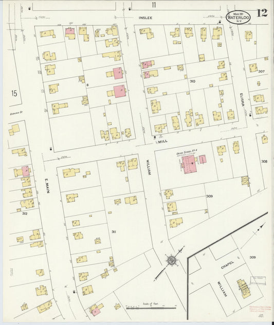 Sanborn Fire Insurance Map from Waterloo, Seneca County, New York (1911), Sheet #0012 - Historic Sanborn Fire Insurance Map Print, vintage old map wall art, antique decor, genealogy gift, New York New York map