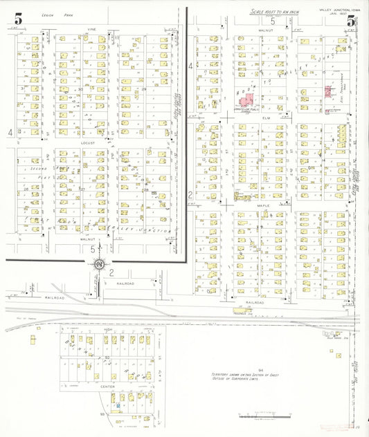 Sanborn Fire Insurance Map from Valley Junction, Polk County, Iowa (1937), Sheet #0005 - Historic Sanborn Fire Insurance Map Print, vintage old map wall art