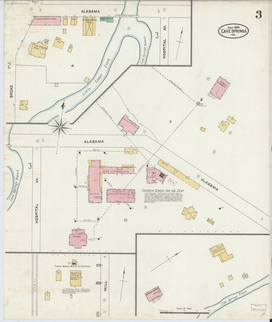 Sanborn Fire Insurance Map from Cave Springs, Floyd County, Georgia (1905), Sheet #0003 - Historic Sanborn Fire Insurance Map Print, vintage old map wall art, antique decor, genealogy gift, Georgia Georgia map