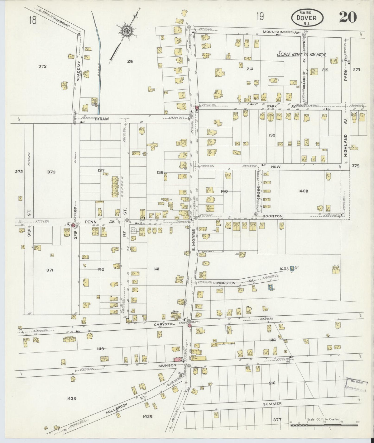 Sanborn Fire Insurance Map from Dover, Morris County, New Jersey (1916), Sheet #0020 - Complete Map Set gallery image, historic Sanborn map, vintage wall art, New Jersey New Jersey
