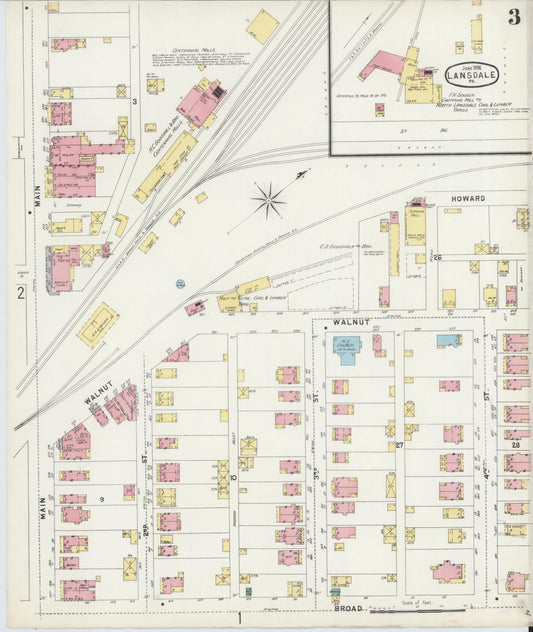 Sanborn Fire Insurance Map from Lansdale, Montgomery County, Pennsylvania (1896), Sheet #0003 - Historic Sanborn Fire Insurance Map Print, vintage old map wall art, antique decor, genealogy gift, Pennsylvania Pennsylvania map