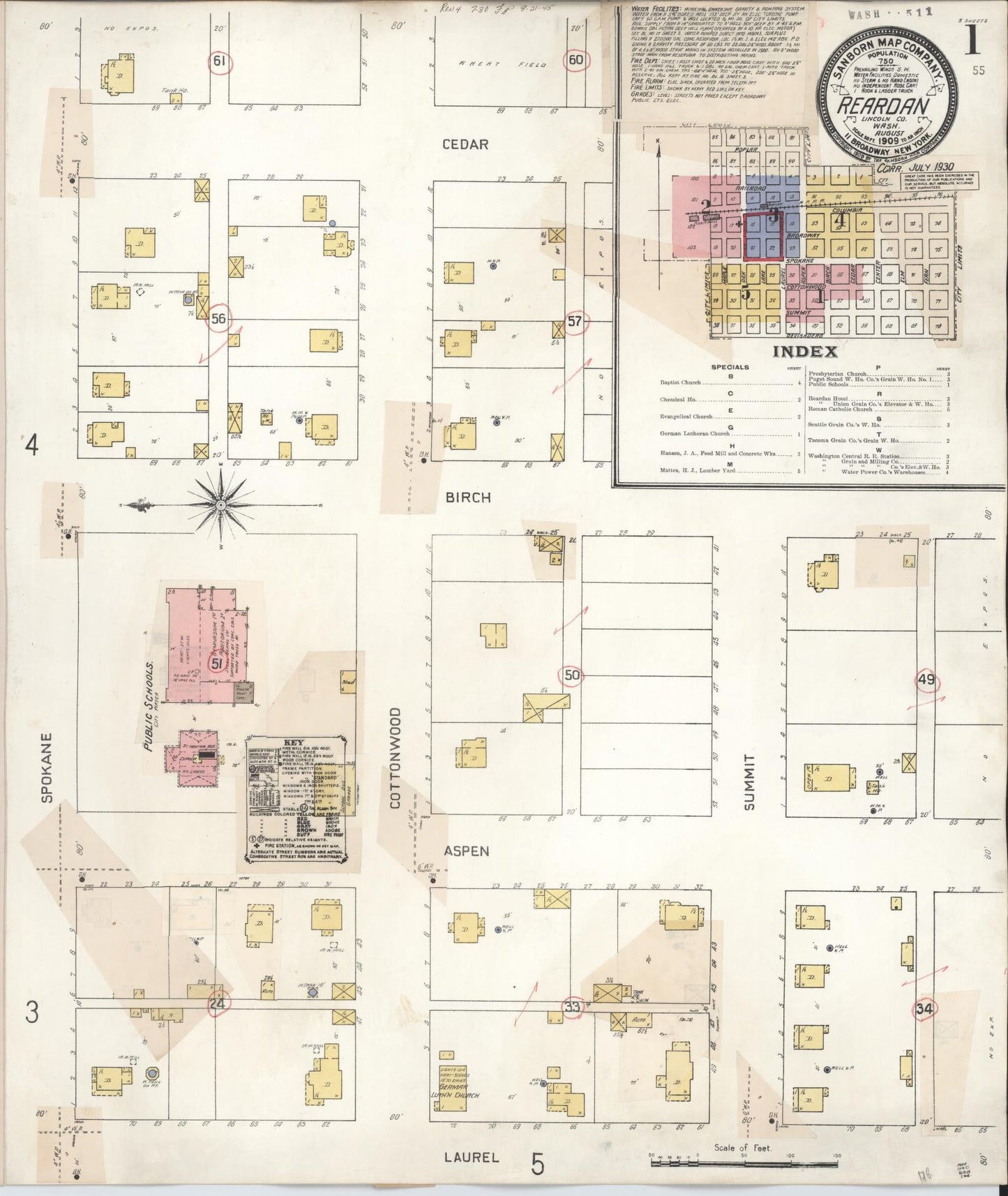 Sanborn Fire Insurance Map from Reardan, Lincoln County, Washington (1930), Sheet #0001 - Complete Map Set gallery image, historic Sanborn map, vintage wall art, Washington Washington