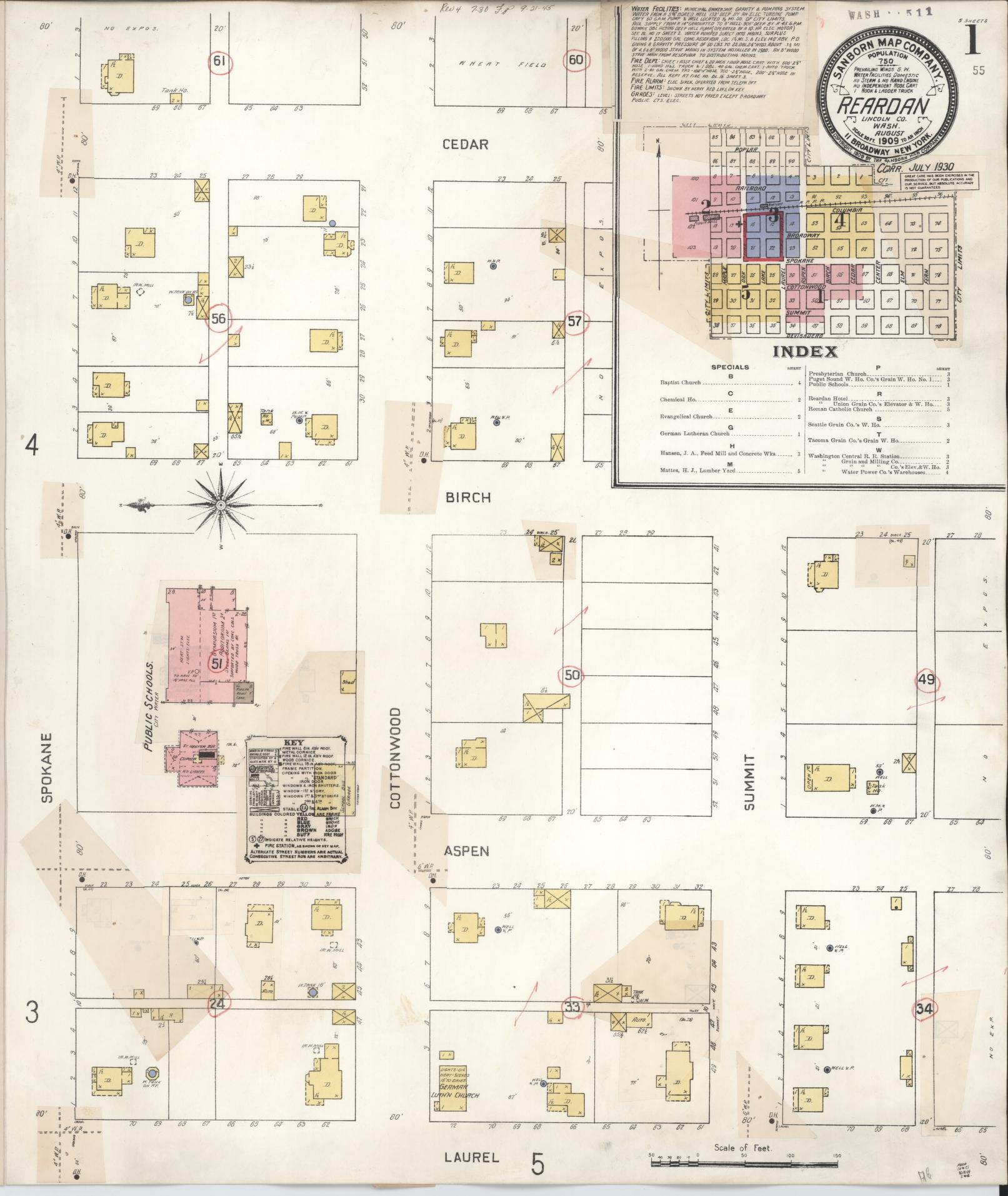 Sanborn Fire Insurance Map from Reardan, Lincoln County, Washington (1930), Sheet #0001 - Complete Map Set gallery image, historic Sanborn map, vintage wall art, Washington Washington