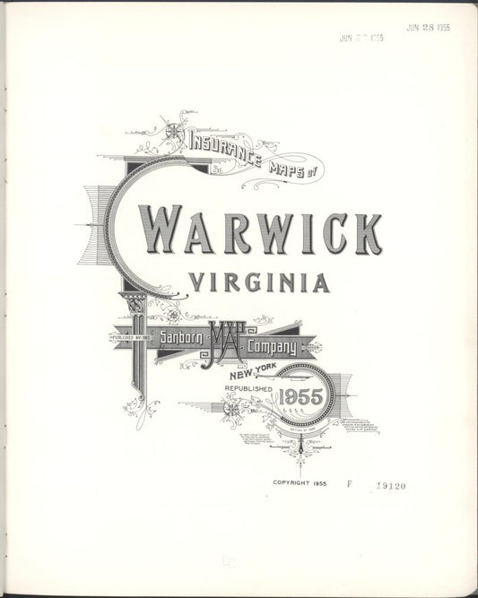 Sanborn Fire Insurance Map from Warwick, Independent City, Virginia (1955), Sheet #0001 - Historic Sanborn Fire Insurance Map Print, vintage old map wall art, antique decor, genealogy gift, Virginia Virginia map