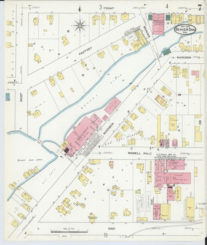 Sanborn Fire Insurance Map from Beaver Dam, Dodge County, Wisconsin (1909), Sheet #0007 - Historic Sanborn Fire Insurance Map Print, vintage old map wall art, antique decor, genealogy gift, Wisconsin Wisconsin map
