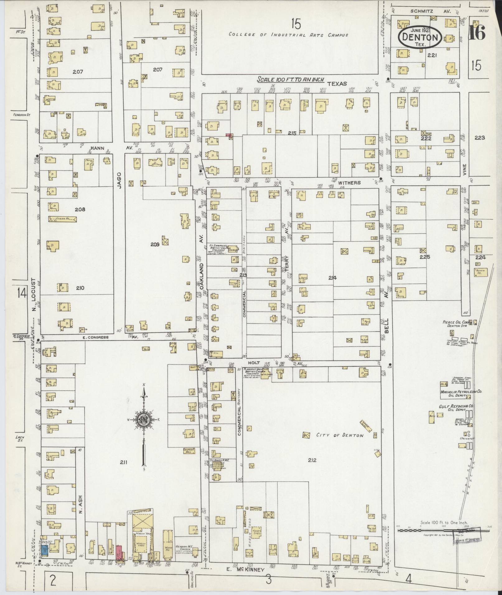 Sanborn Fire Insurance Map from Denton, Denton County, Texas (1921), Sheet #0016 - Complete Map Set gallery image, historic Sanborn map, vintage wall art, Texas Texas