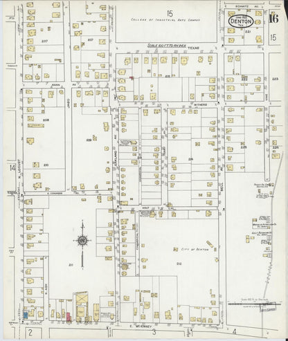Sanborn Fire Insurance Map from Denton, Denton County, Texas (1921), Sheet #0016 - Complete Map Set gallery image, historic Sanborn map, vintage wall art, Texas Texas