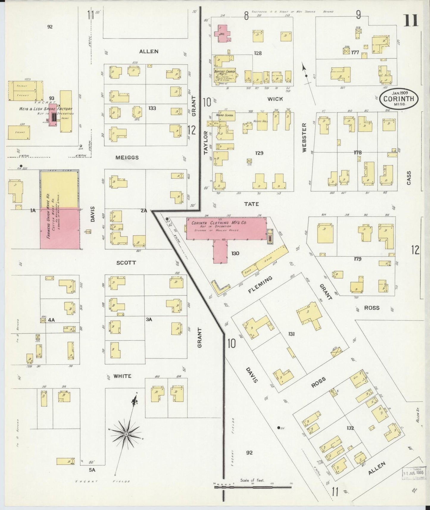 Sanborn Fire Insurance Map from Corinth, Alcorn County, Mississippi (1909), Sheet #0011 - Complete Map Set gallery image, historic Sanborn map, vintage wall art, Mississippi Mississippi