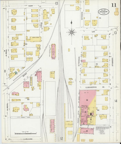 Sanborn Fire Insurance Map from Jackson, Madison County, Tennessee (1907), Sheet #0011 - Complete Map Set gallery image, historic Sanborn map, vintage wall art, Tennessee Tennessee