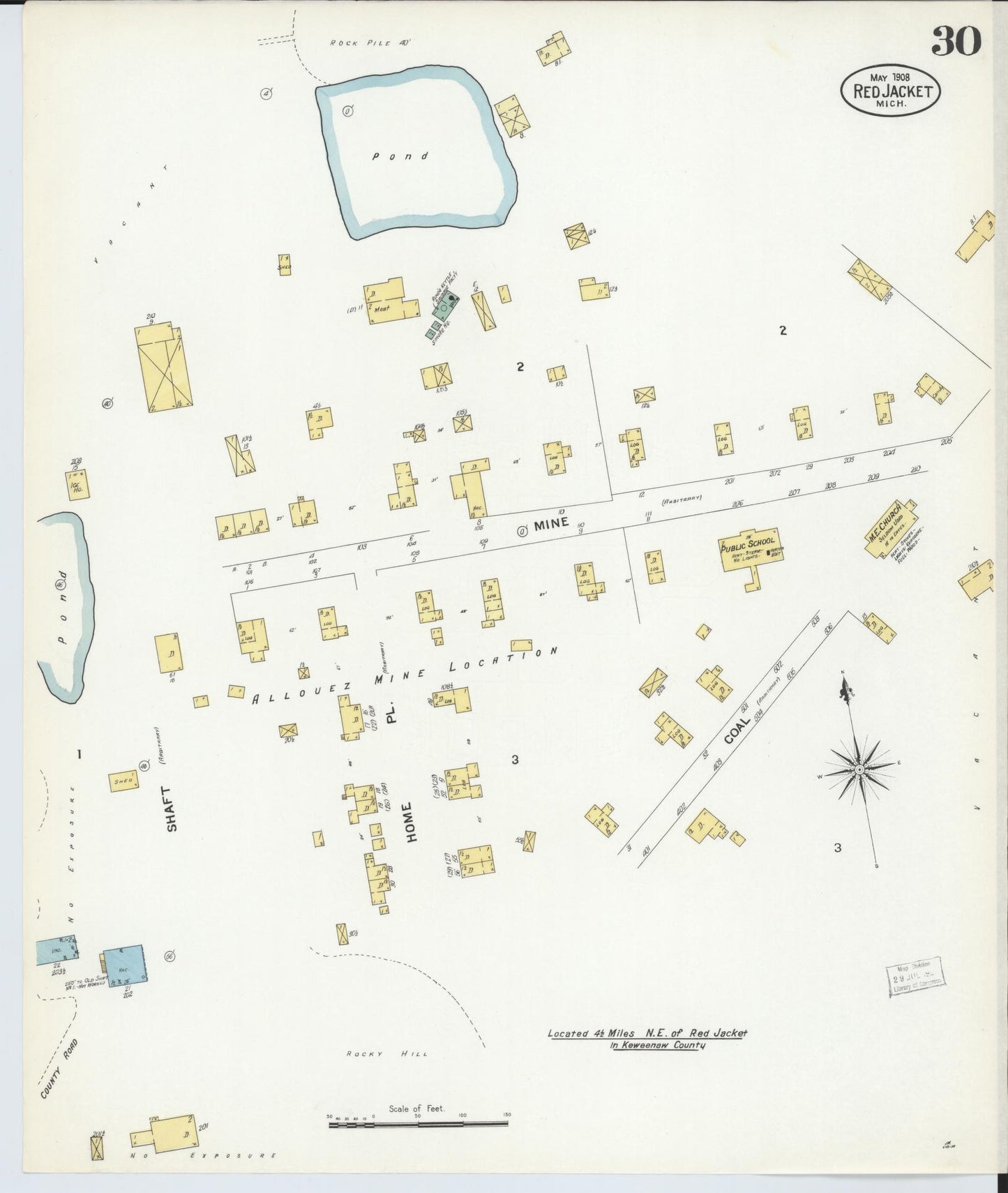 Sanborn Fire Insurance Map from Red Jacket, Houghton County, Michigan (1908), Sheet #0030 - Historic Sanborn Fire Insurance Map Print, vintage old map wall art, antique decor, genealogy gift, Michigan Michigan map