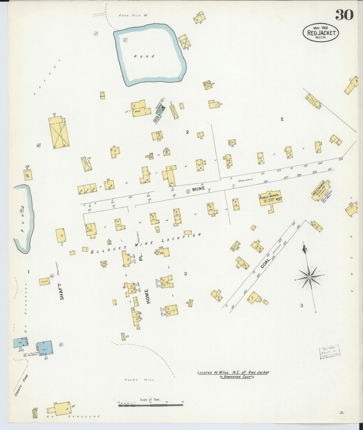 Sanborn Fire Insurance Map from Red Jacket, Houghton County, Michigan (1908), Sheet #0030 - Historic Sanborn Fire Insurance Map Print, vintage old map wall art, antique decor, genealogy gift, Michigan Michigan map