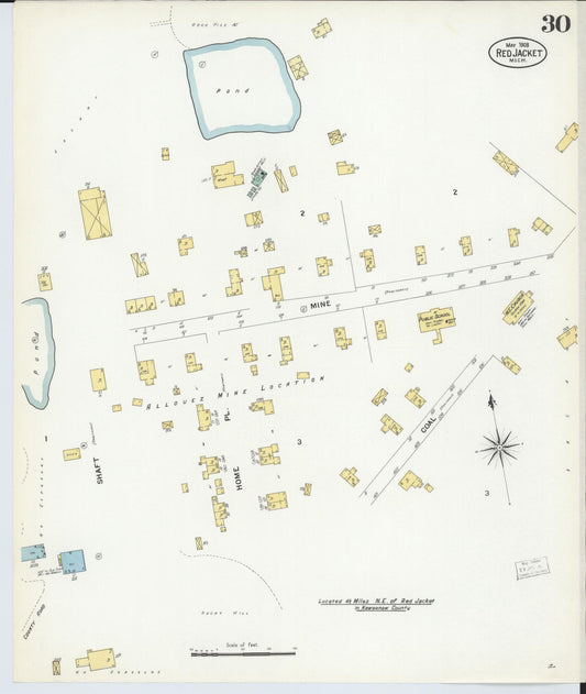 Sanborn Fire Insurance Map from Red Jacket, Houghton County, Michigan (1908), Sheet #0030 - Historic Sanborn Fire Insurance Map Print, vintage old map wall art, antique decor, genealogy gift, Michigan Michigan map