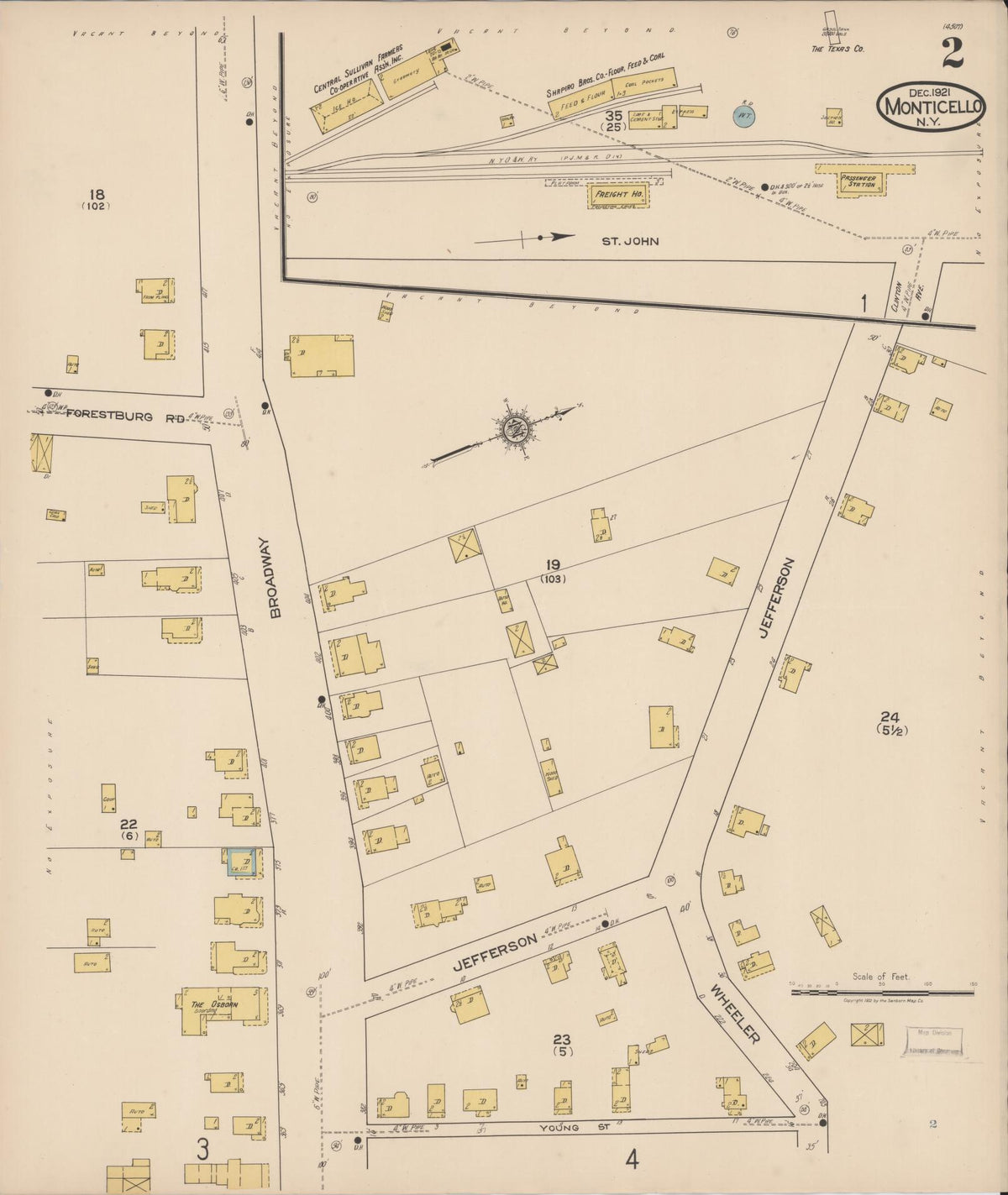 Sanborn Fire Insurance Map from Monticello, Sullivan County, New York (1921), Sheet #0002 - Historic Sanborn Fire Insurance Map Print, vintage old map wall art, antique decor, genealogy gift, New York New York map