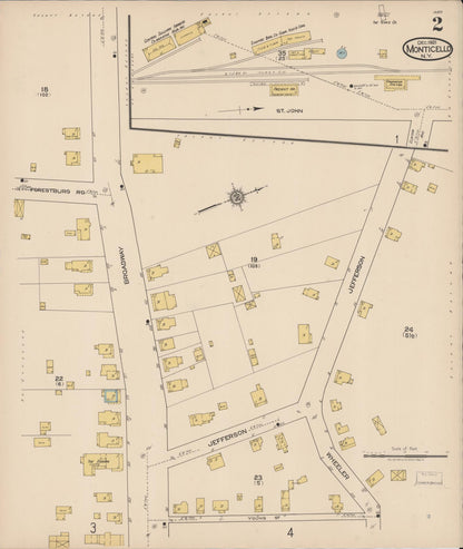 Sanborn Fire Insurance Map from Monticello, Sullivan County, New York (1921), Sheet #0002 - Historic Sanborn Fire Insurance Map Print, vintage old map wall art, antique decor, genealogy gift, New York New York map