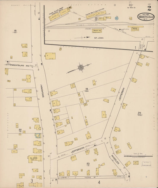 Sanborn Fire Insurance Map from Monticello, Sullivan County, New York (1921), Sheet #0002 - Historic Sanborn Fire Insurance Map Print, vintage old map wall art, antique decor, genealogy gift, New York New York map