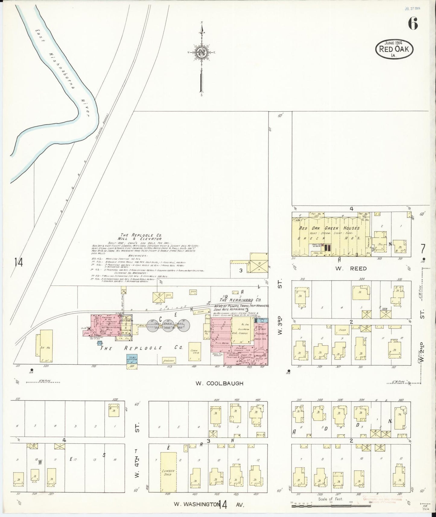 Sanborn Fire Insurance Map from Red Oak, Montgomery County, Iowa (1914), Sheet #0006 - Historic Sanborn Fire Insurance Map Print, vintage old map wall art