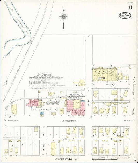 Sanborn Fire Insurance Map from Red Oak, Montgomery County, Iowa (1914), Sheet #0006 - Historic Sanborn Fire Insurance Map Print, vintage old map wall art