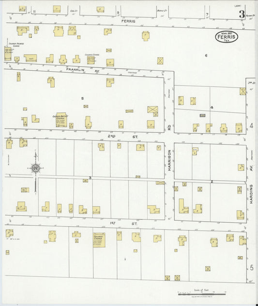Sanborn Fire Insurance Map from Ferris, Ellis County, Texas (1921), Sheet #0003 - Historic Sanborn Fire Insurance Map Print, vintage old map wall art, antique decor, genealogy gift, Texas Texas map