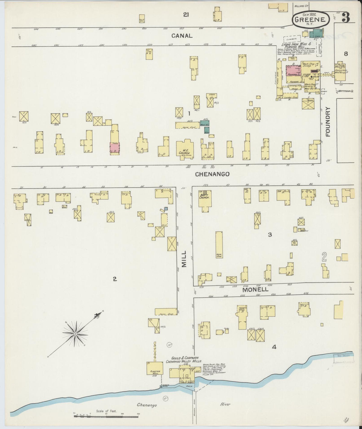 Sanborn Fire Insurance Map from Greene, Chenango County, New York (1892), Sheet #0003 - Historic Sanborn Fire Insurance Map Print, vintage old map wall art, antique decor, genealogy gift, New York New York map