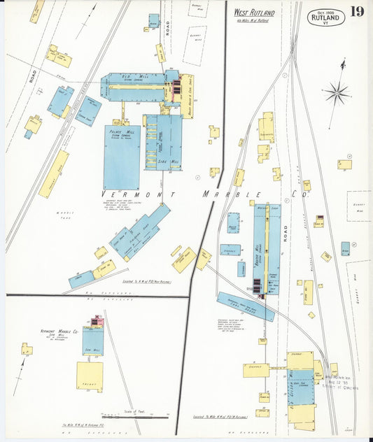 Sanborn Fire Insurance Map from Rutland, Rutland County, Vermont (1900), Sheet #0019 - Historic Sanborn Fire Insurance Map Print, vintage old map wall art, antique decor, genealogy gift, Vermont Vermont map