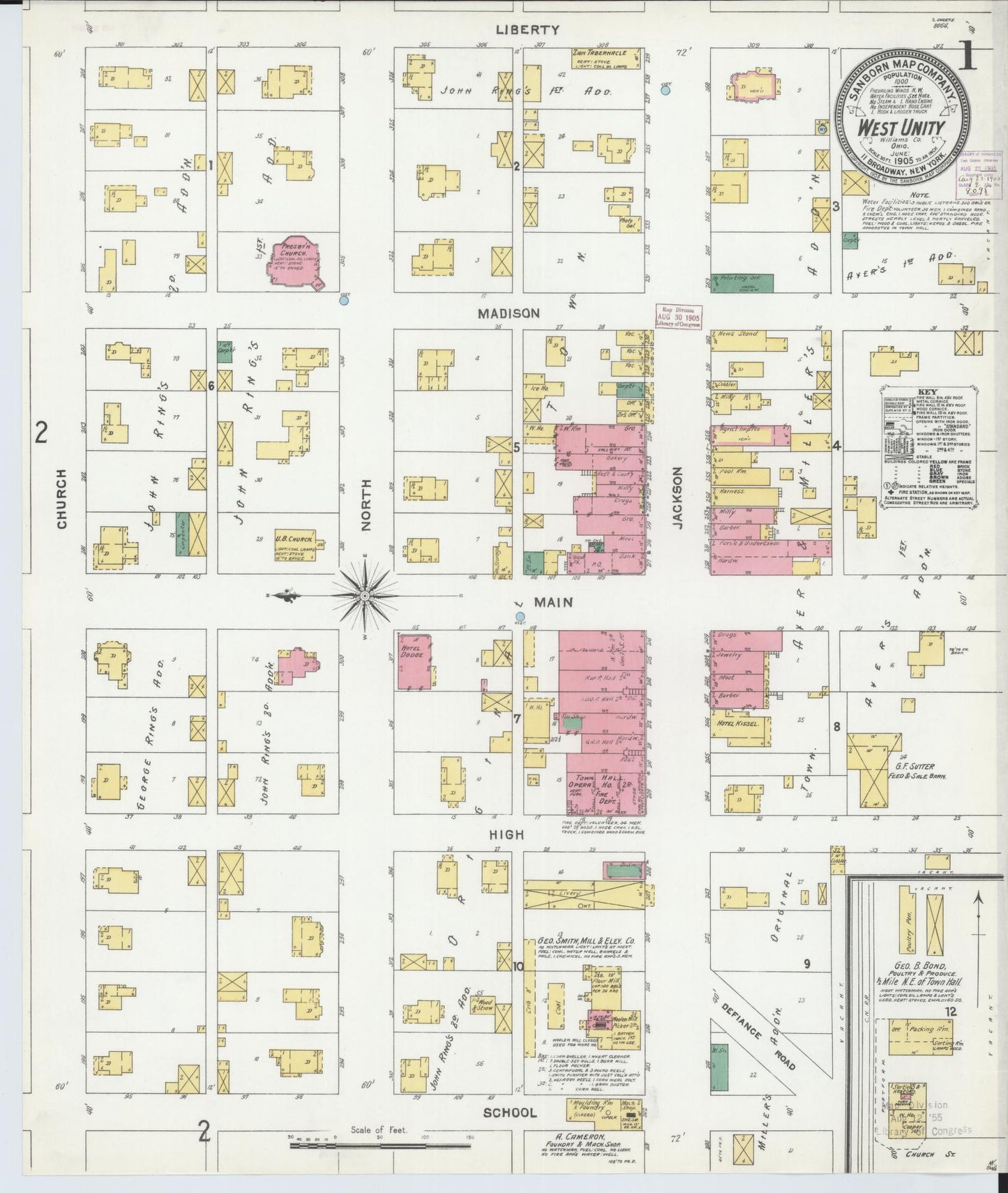 Sanborn Fire Insurance Map from West Unity, Williams County, Ohio (1905), Sheet #0001 - Historic Sanborn Fire Insurance Map Print, vintage old map wall art, antique decor, genealogy gift, Ohio Ohio map