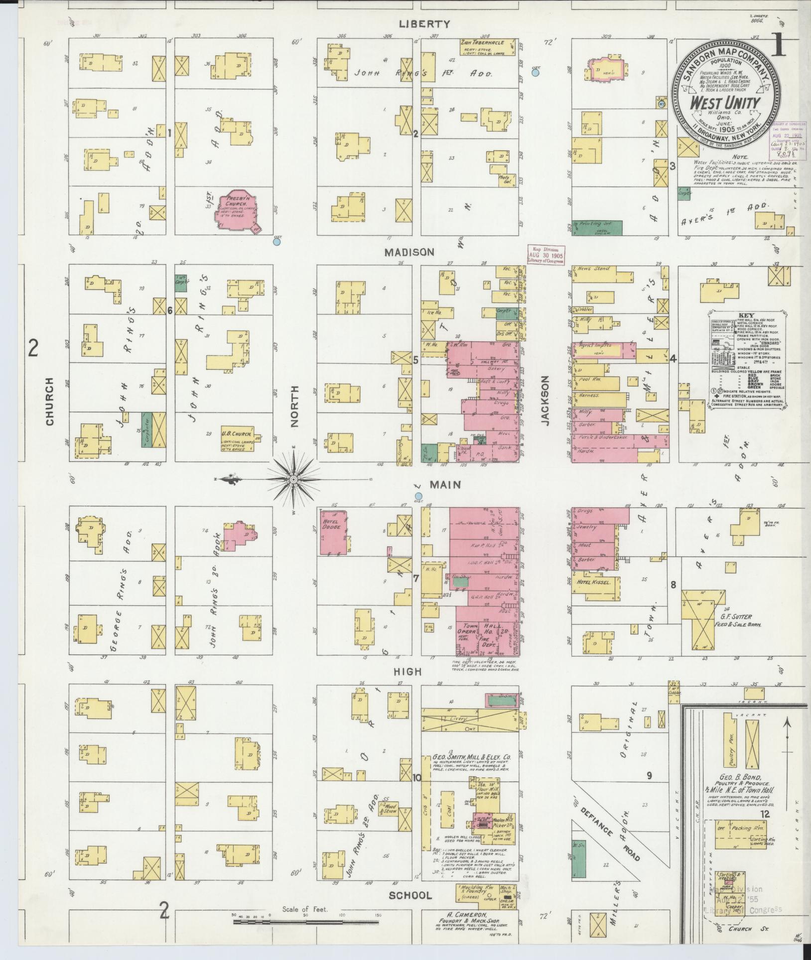 Sanborn Fire Insurance Map from West Unity, Williams County, Ohio (1905), Sheet #0001 - Historic Sanborn Fire Insurance Map Print, vintage old map wall art, antique decor, genealogy gift, Ohio Ohio map