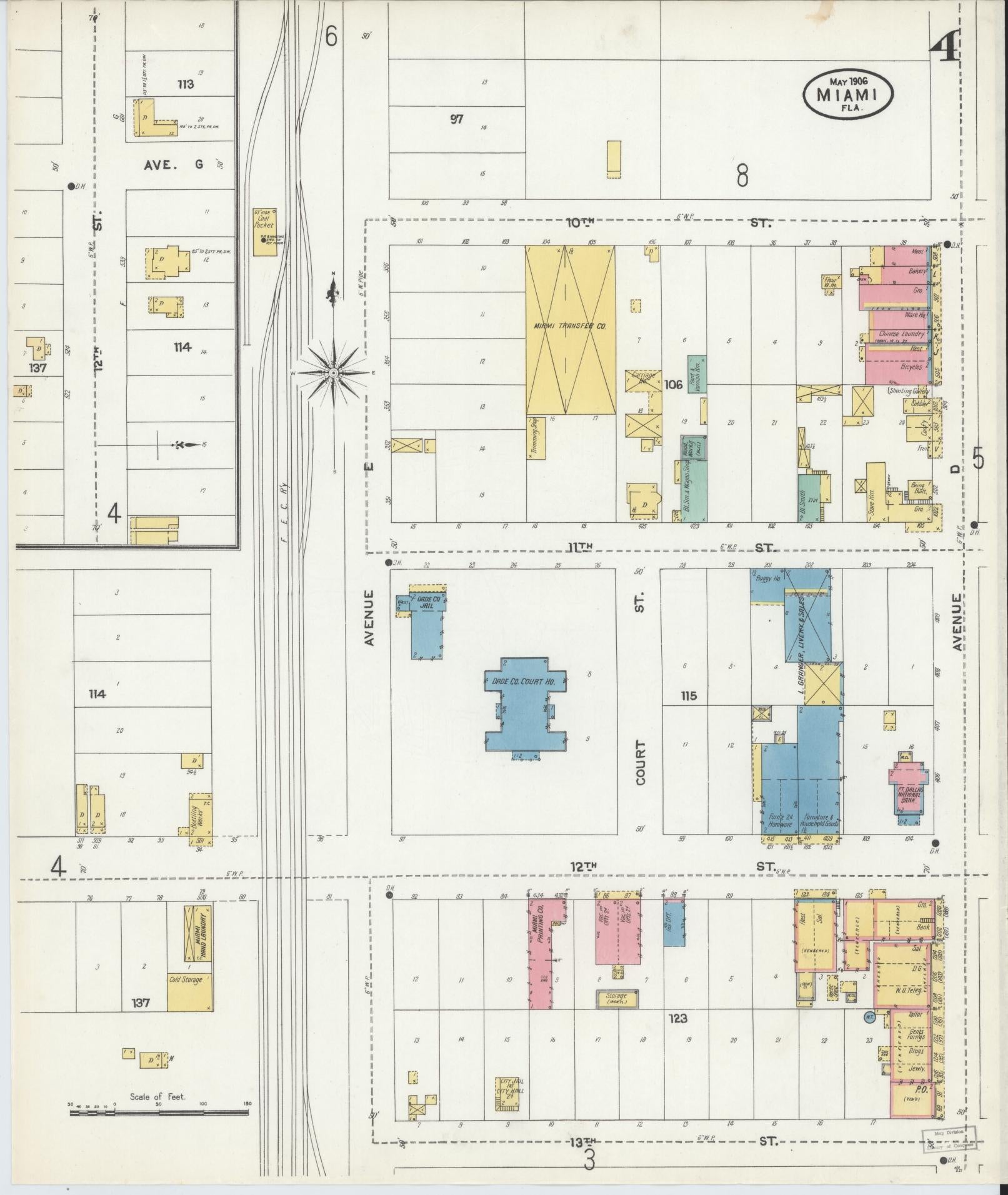 Sanborn Fire Insurance Map from Miami, Dade County, Florida (1906), Sheet #0004 - Historic Sanborn Fire Insurance Map Print, vintage old map wall art, antique decor, genealogy gift, Florida Florida map