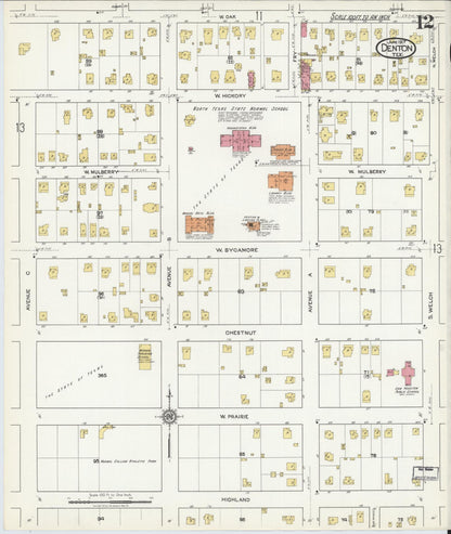 Sanborn Fire Insurance Map from Denton, Denton County, Texas (1917), Sheet #0012 - Complete Map Set gallery image, historic Sanborn map, vintage wall art, Texas Texas