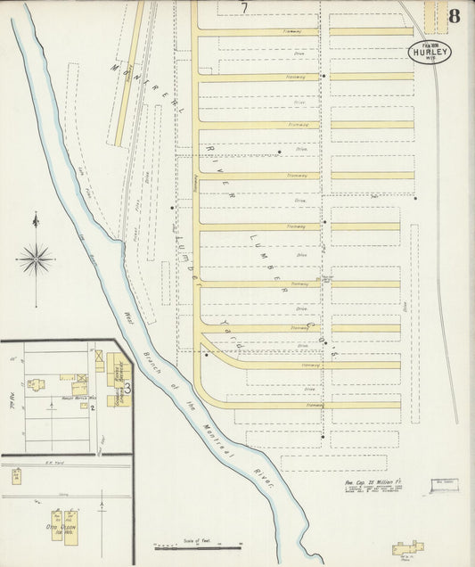Sanborn Fire Insurance Map from Hurley, Iron County, Wisconsin (1898), Sheet #0008 - Historic Sanborn Fire Insurance Map Print, vintage old map wall art, antique decor, genealogy gift, Wisconsin Wisconsin map