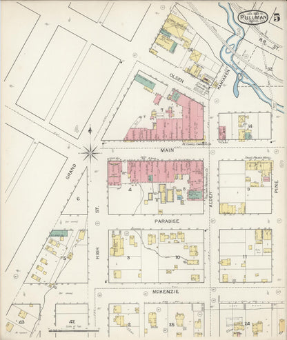 Sanborn Fire Insurance Map from Pullman, Whitman County, Washington (1893), Sheet #0005 - Complete Map Set gallery image, historic Sanborn map, vintage wall art, Washington Washington