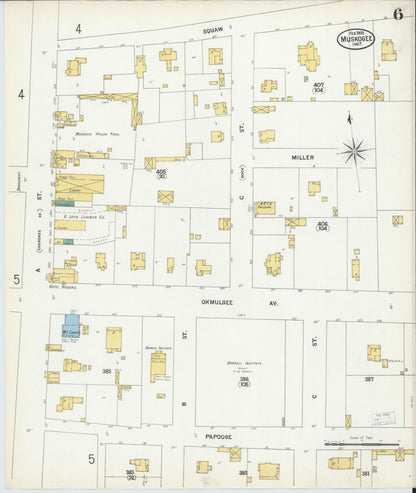 Sanborn Fire Insurance Map from Muskogee, Muskogee County, Oklahoma (1900), Sheet #0006 - Complete Map Set gallery image, historic Sanborn map, vintage wall art, Oklahoma Oklahoma