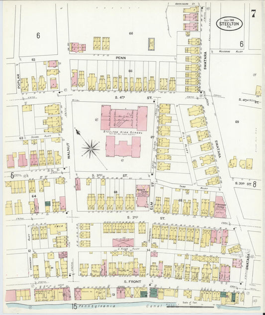 Sanborn Fire Insurance Map from Steelton, Dauphin County, Pennsylvania (1909), Sheet #0007 - Historic Sanborn Fire Insurance Map Print, vintage old map wall art, antique decor, genealogy gift, Pennsylvania Pennsylvania map