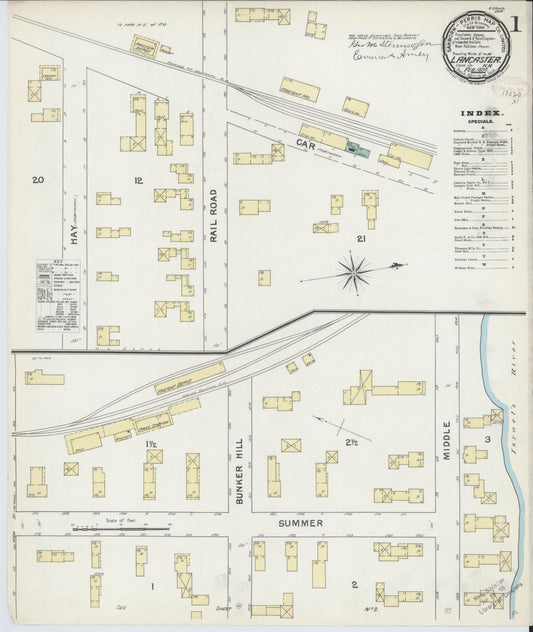 Sanborn Fire Insurance Map from Lancaster, Coos County, New Hampshire (1892), Sheet #0001 - Complete Map Set gallery image, historic Sanborn map, vintage wall art, New Hampshire New Hampshire