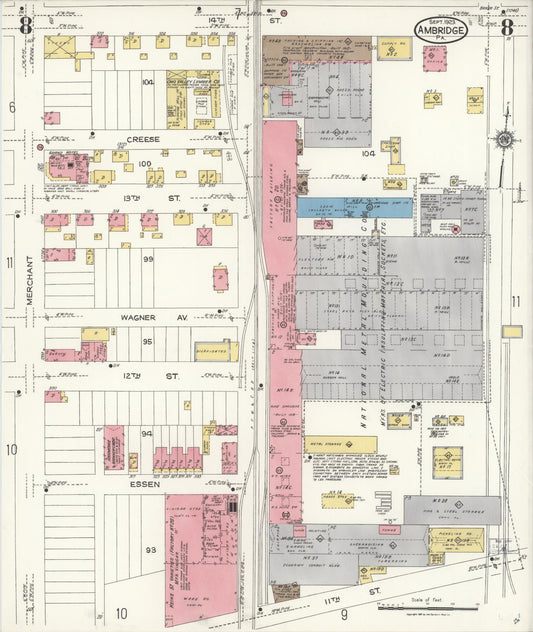 Sanborn Fire Insurance Map from Ambridge, Beaver County, Pennsylvania (1923), Sheet #0008 - Historic Sanborn Fire Insurance Map Print, vintage old map wall art, antique decor, genealogy gift, Pennsylvania Pennsylvania map