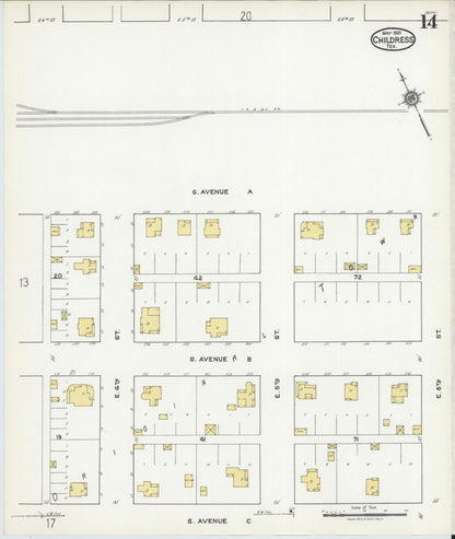 Sanborn Fire Insurance Map from Childress, Childress County, Texas (1921), Sheet #0014 - Historic Sanborn Fire Insurance Map Print, vintage old map wall art, antique decor, genealogy gift, Texas Texas map