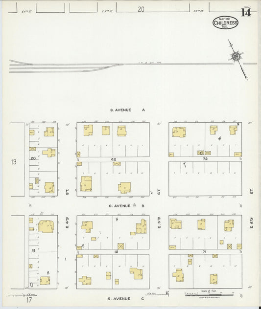 Sanborn Fire Insurance Map from Childress, Childress County, Texas (1921), Sheet #0014 - Historic Sanborn Fire Insurance Map Print, vintage old map wall art, antique decor, genealogy gift, Texas Texas map