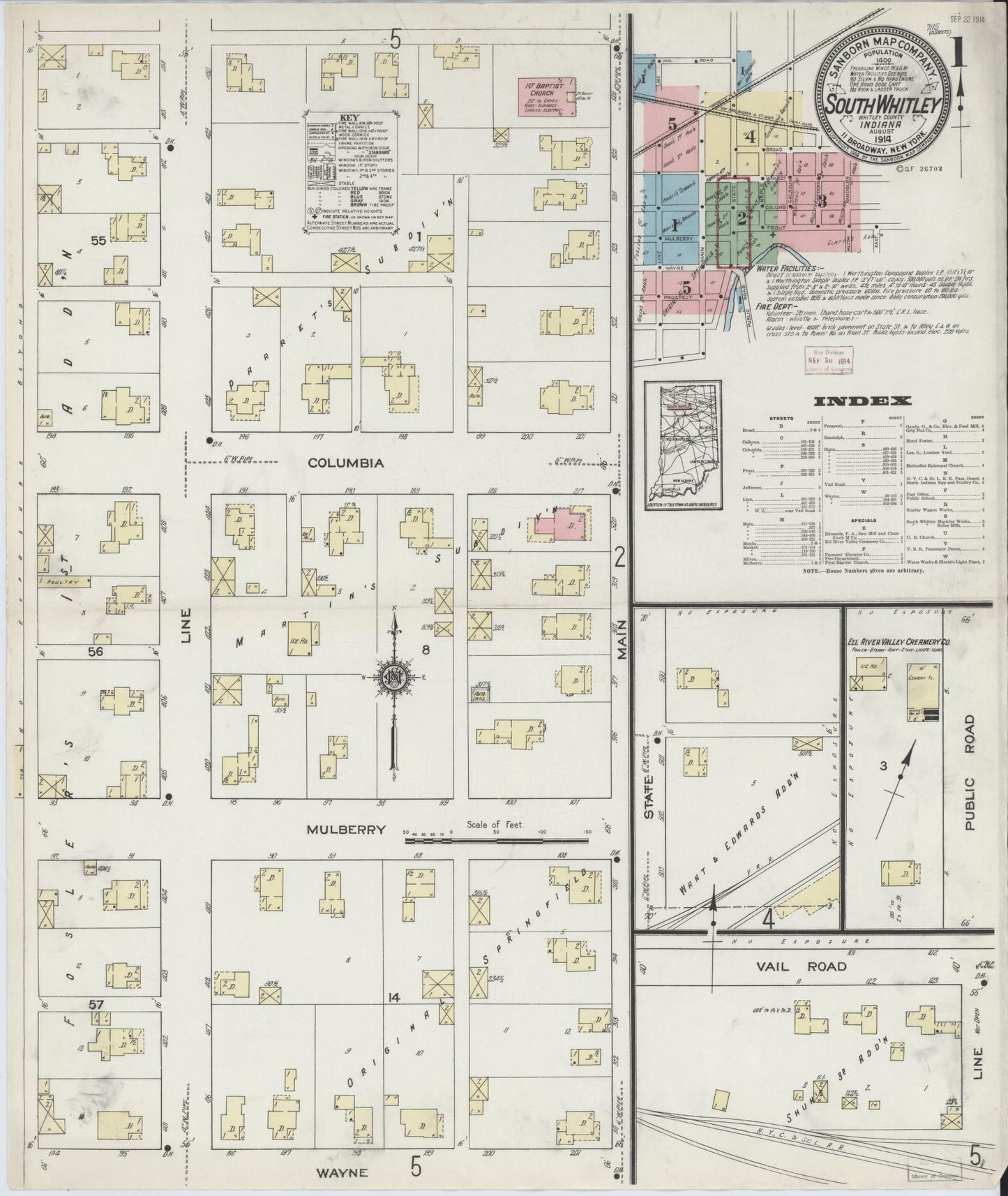 Sanborn Fire Insurance Map from South Whitley, Whitley County, Indiana (1914), Sheet #0001 - Complete Map Set gallery image, historic Sanborn map, vintage wall art, Indiana Indiana