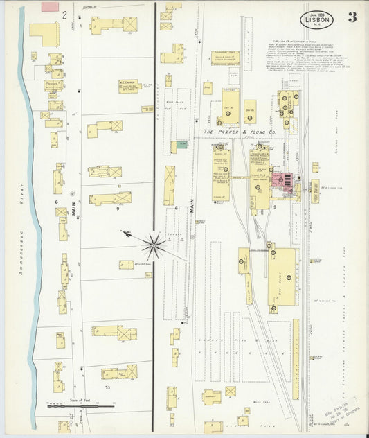 Sanborn Fire Insurance Map from Lisbon, Grafton County, New Hampshire (1909), Sheet #0003 - Historic Sanborn Fire Insurance Map Print, vintage old map wall art, antique decor, genealogy gift, New Hampshire New Hampshire map