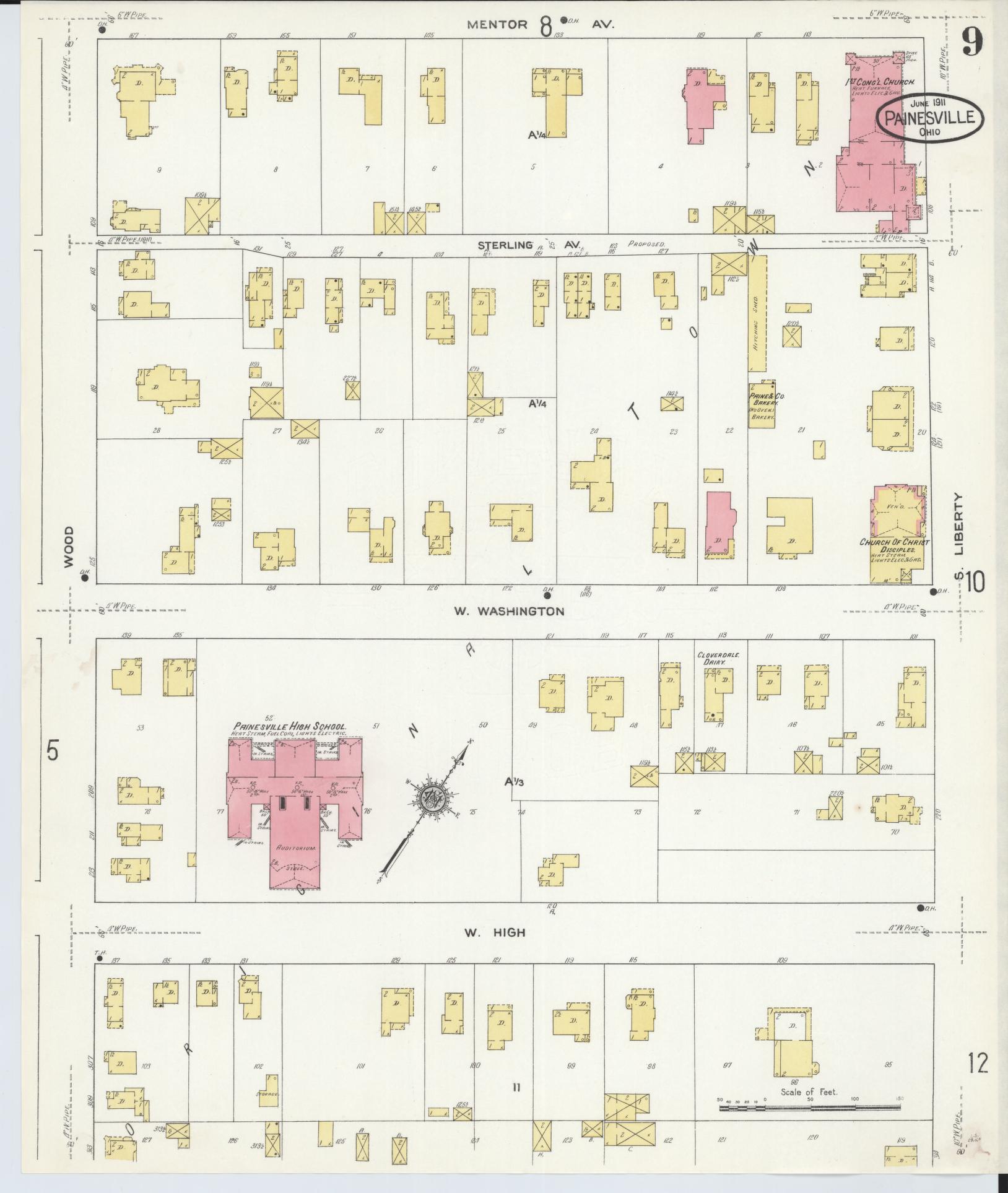 Sanborn Fire Insurance Map from Painesville, Lake County, Ohio (1911), Sheet #0009 - Historic Sanborn Fire Insurance Map Print, vintage old map wall art, antique decor, genealogy gift, Ohio Ohio map