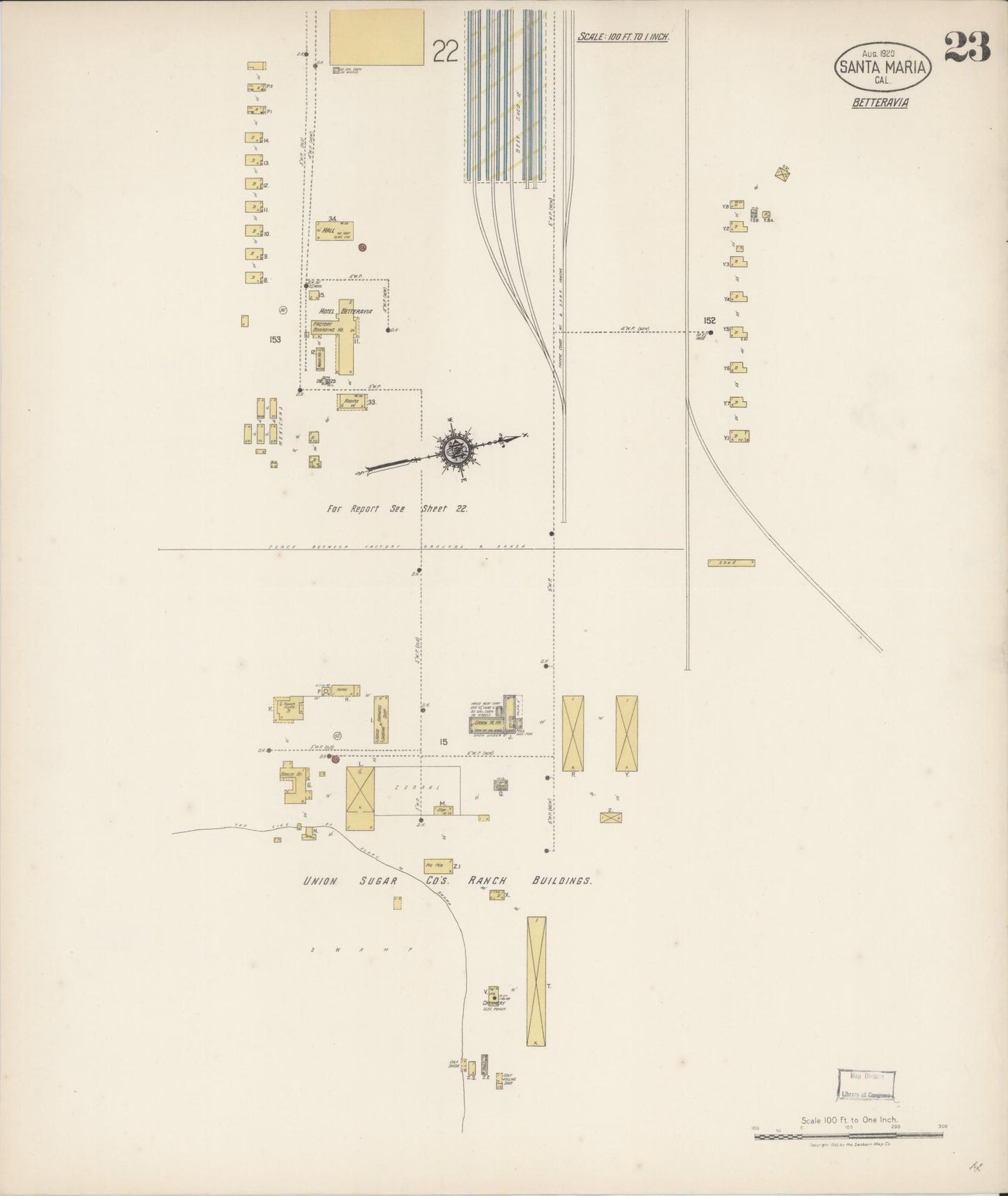 Sanborn Fire Insurance Map from Santa Maria, Santa Barbara County, California (1920), Sheet #0023 - Complete Map Set gallery image, historic Sanborn map, vintage wall art, California California