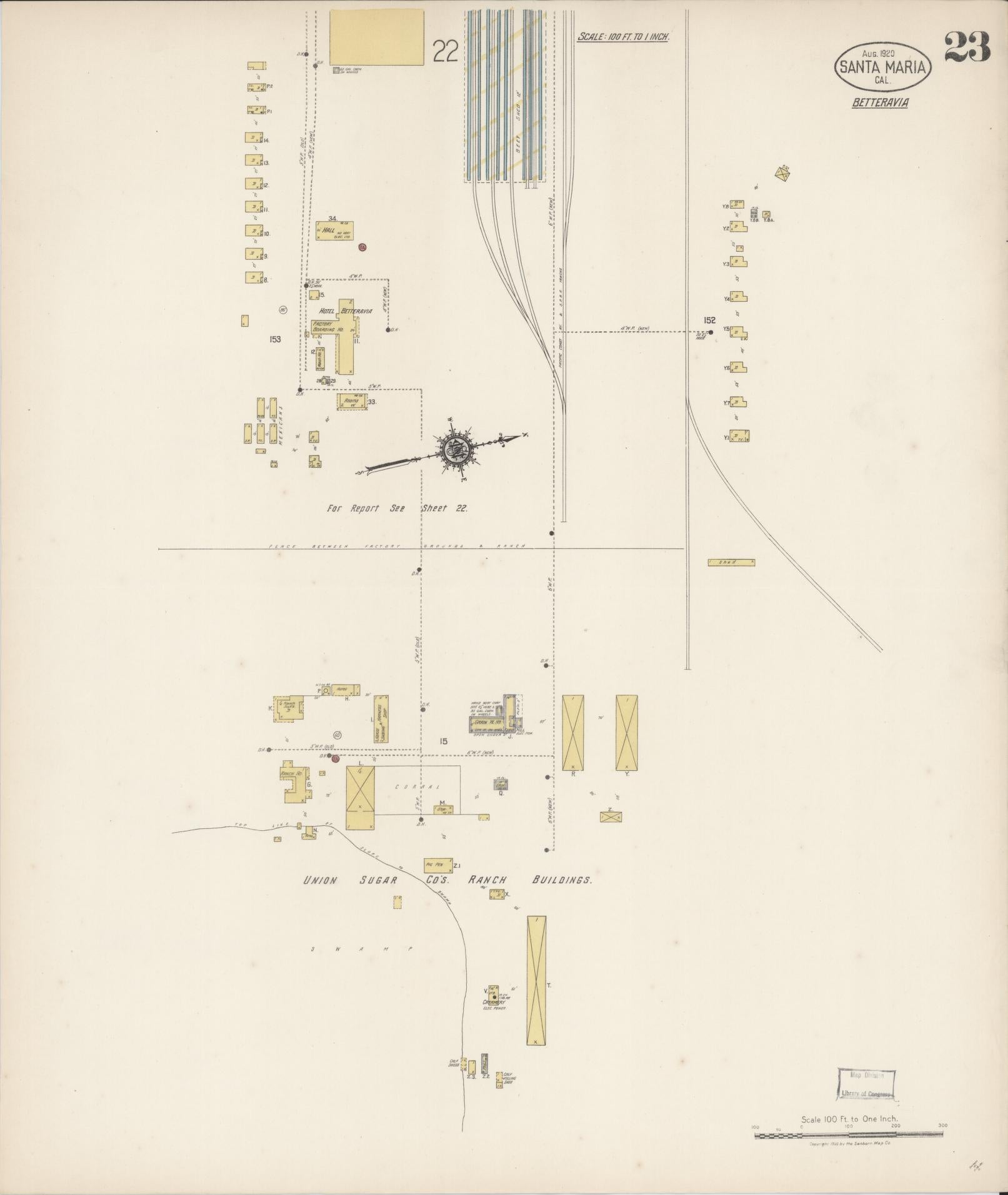 Sanborn Fire Insurance Map from Santa Maria, Santa Barbara County, California (1920), Sheet #0023 - Complete Map Set gallery image, historic Sanborn map, vintage wall art, California California