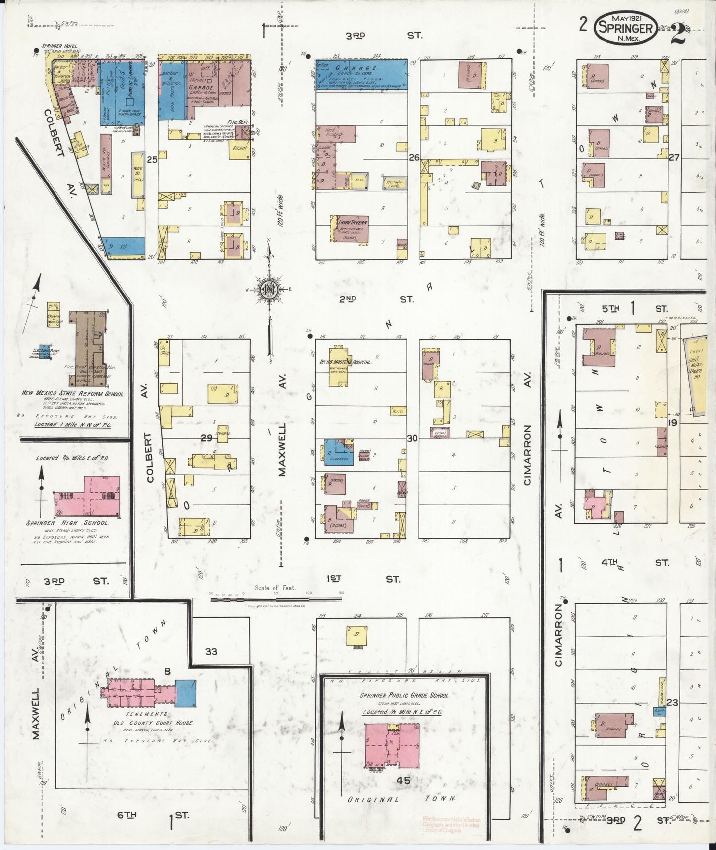 Sanborn Fire Insurance Map from Springer, Colfax County, New Mexico (1921), Sheet #0002 - Complete Map Set gallery image, historic Sanborn map, vintage wall art, New Mexico New Mexico
