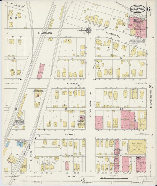 Sanborn Fire Insurance Map from Champaign, Champaign County, Illinois (1915), Sheet #0006 - Historic Sanborn Fire Insurance Map Print, vintage old map wall art, antique decor, genealogy gift, Illinois Illinois map