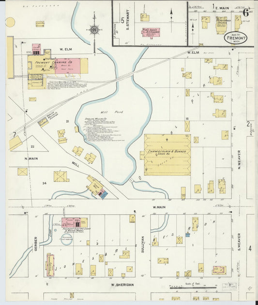 Sanborn Fire Insurance Map from Fremont, Newaygo County, Michigan (1911), Sheet #0006 - Historic Sanborn Fire Insurance Map Print, vintage old map wall art, antique decor, genealogy gift, Michigan Michigan map