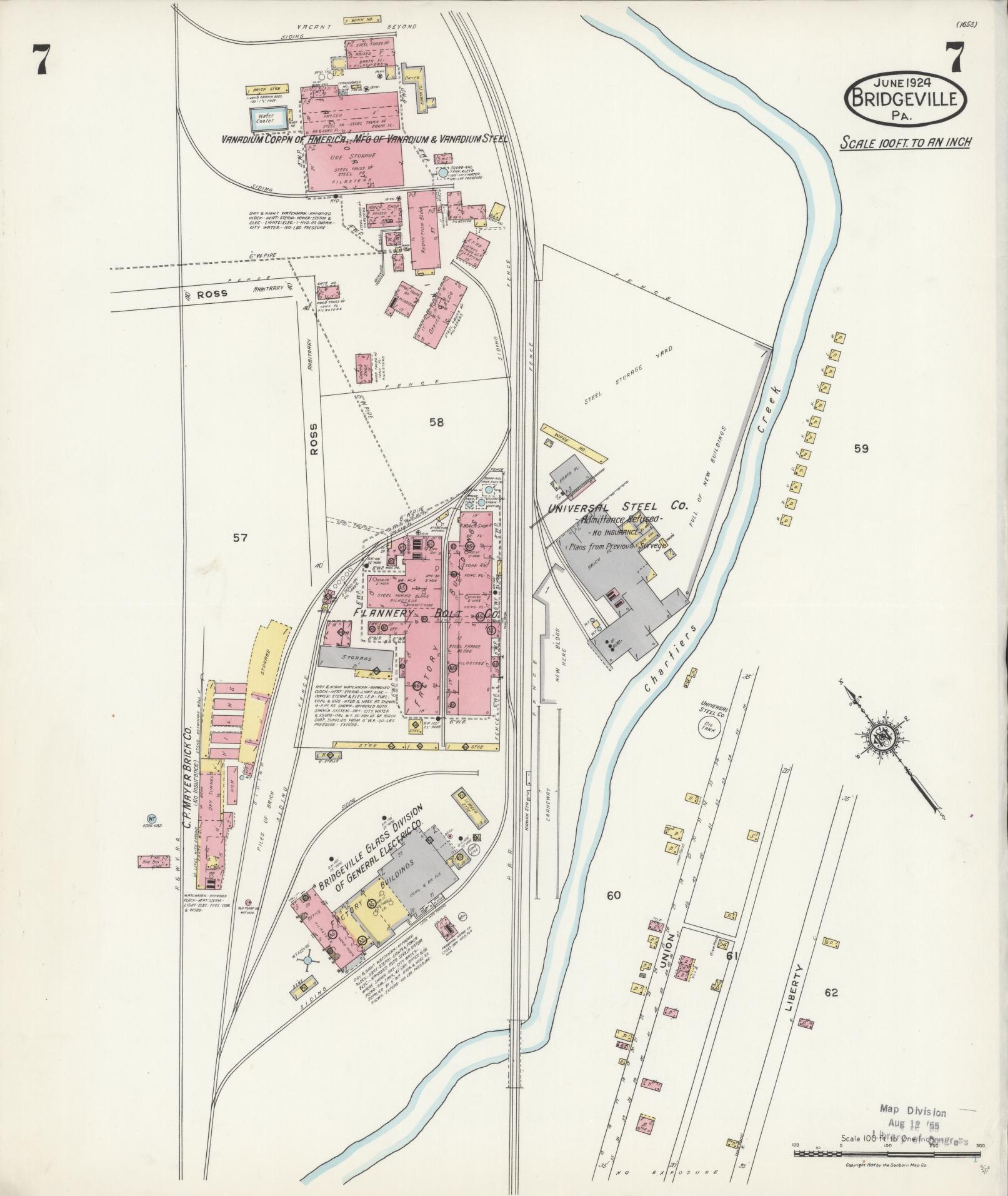 Sanborn Fire Insurance Map from Bridgeville, Allegheny County, Pennsylvania (1924), Sheet #0007 - Historic Sanborn Fire Insurance Map Print, vintage old map wall art, antique decor, genealogy gift, Pennsylvania Pennsylvania map